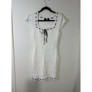 Madden NYC White Black Sweater Dress Square Neck Bow Cap Sleeve Pullover M